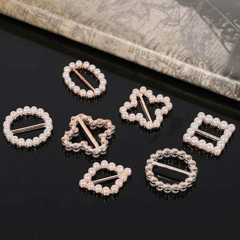 

2018New 200Pcs Pearl Geometric Shape Buckle for invitation card Wedding Ribbon Slider or DIY Hair Accessories XL24-XL28