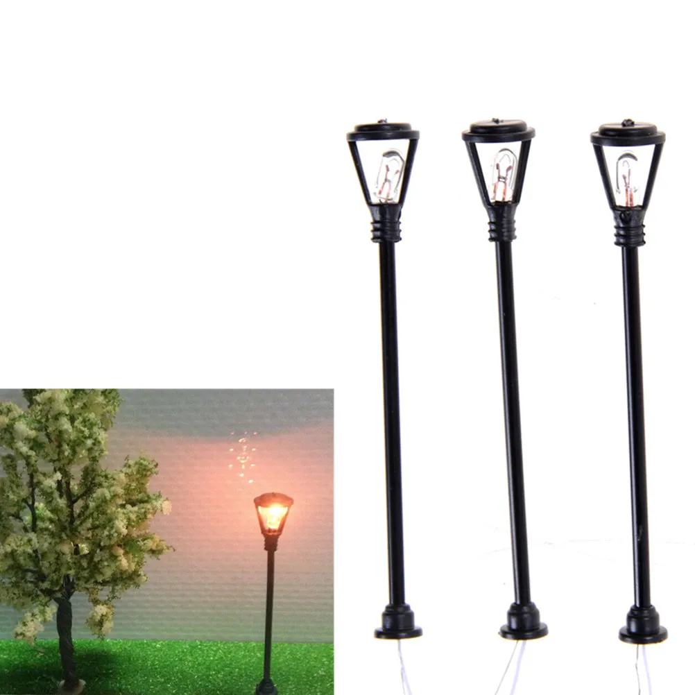 10pcs Model Garden Lamps Miniatures Scale 1:100 Black Model Layout Single Head Lights Lamppost Landscape Light Model Decoration