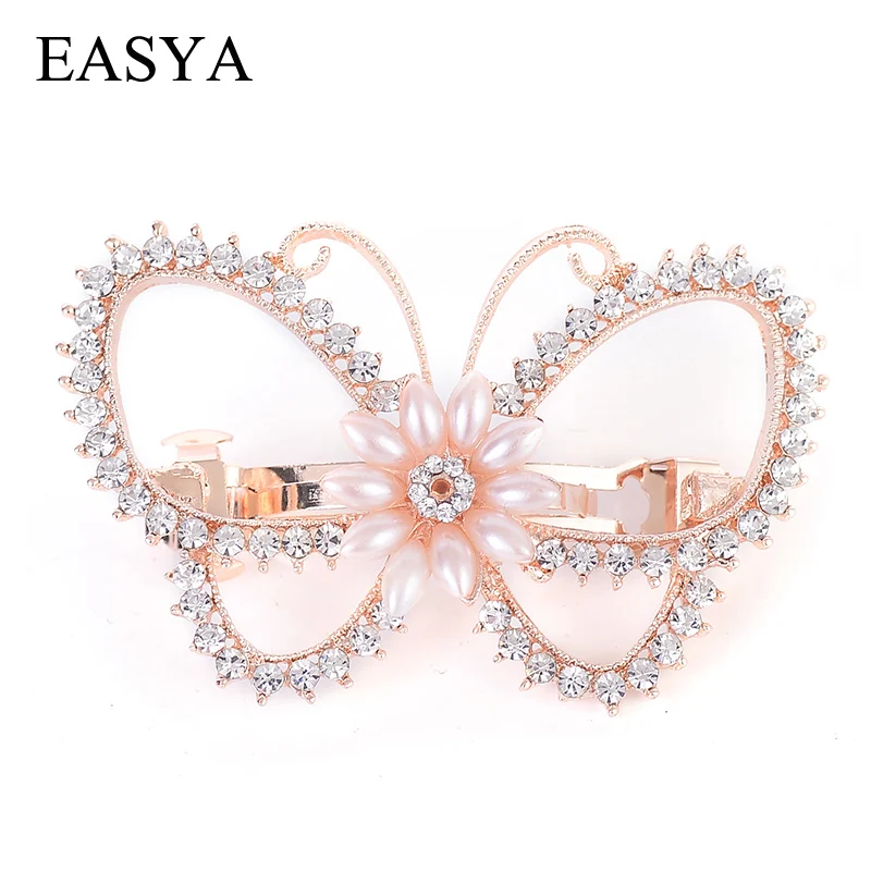 EASYA Sparkling Butterfly Barrettes Hairpin Jewelry Simulated Pearl Flower Bridal Wedding Hair Clips Ornaments For Women