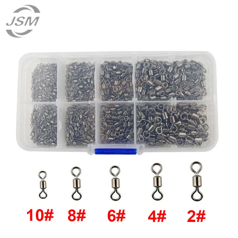 500 pcs/box Steel Fishing Swivels Interlock Rolling Swivel Fish Hook Connector fishing rolling swivels