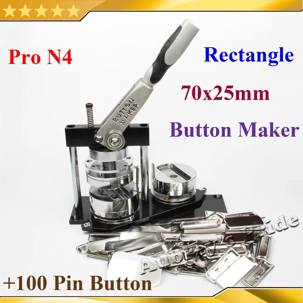 NEW Pro N4 Rectangle 70x25mm Badge Button Maker Machine +100 Set Metal Pinback Button Supplies