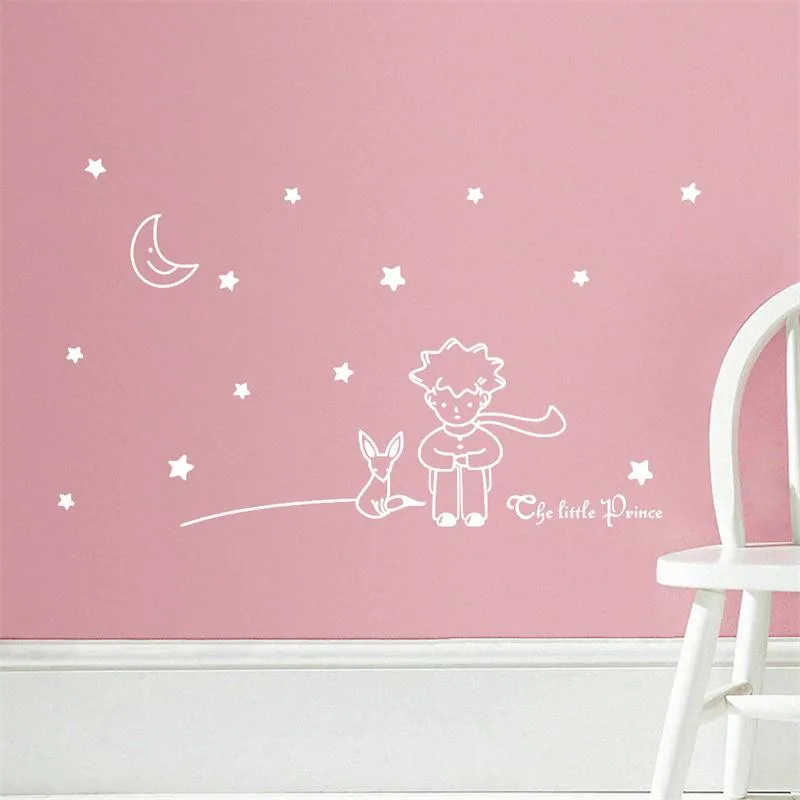 Popular Book Fairy Tale The Little Prince With Fox Moon Star Wall Sticker For Kids Baby Rooms Home Decor Child Gift Wall Decals