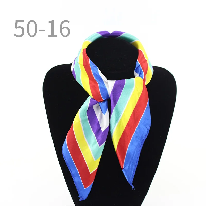 2018 professional hotel flight attendant etiquette printing small square satin 50*50 towel striped decorative scarf