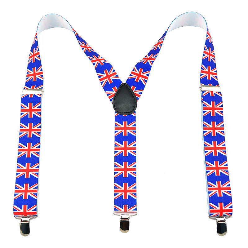 Tirantes elásticos con Clip para hombre, tirantes de 3,5 cm de ancho, Tirantes ajustables con espalda en Y, bandera británica de Inglaterra, Gallus