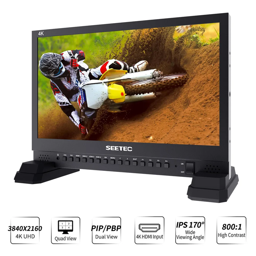 SEETEC 4K156-9HSD 15.6 Inch IPS 3G SDI Broadcast Monitor UHD 3840x2160 4K Video Monitor LCD 4x4K HDMI Quad Split Display VGA DVI