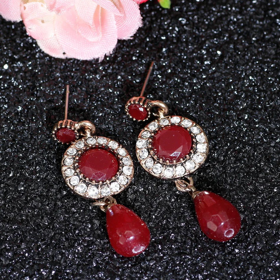 Retro Vintage Small Natural Stones Dangle Earrings Round Crystal Turkish Ethnic Wedding Jewelry Indian Water Drop Bead