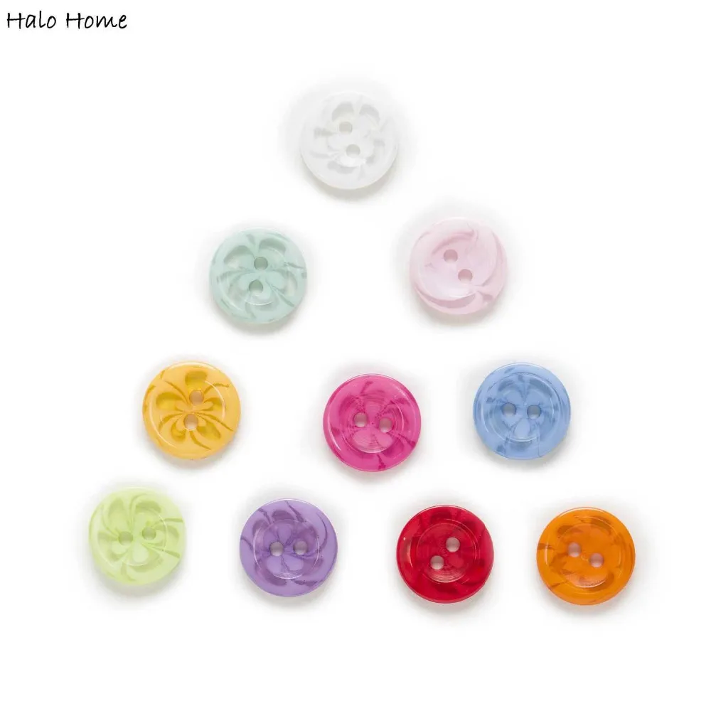 Transparent Pattern Flower 100pcs 2 Hole Round Mixed Resin Buttons Sewing Scrapbooking Clothing Fabric Covered DIY 14mm