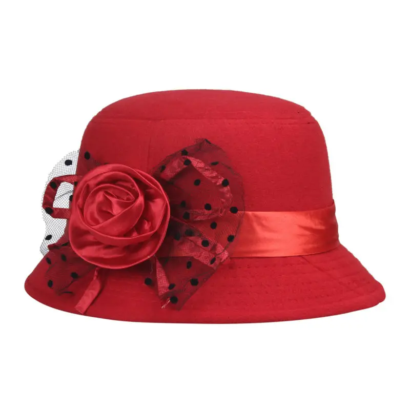 LNPBD Solid Color Women Beach Retro Vintage Wool Felt Bowler Floral Fedora Hat Autumn Winter Bucket Caps For Woman