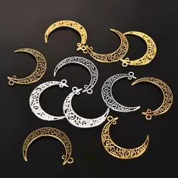 10pcs Filigree Hollow Moon Charms Alloy Metal Colar Lua Crescente Pendants Connectors DIY Jewelry Making Handmade Craft Findings