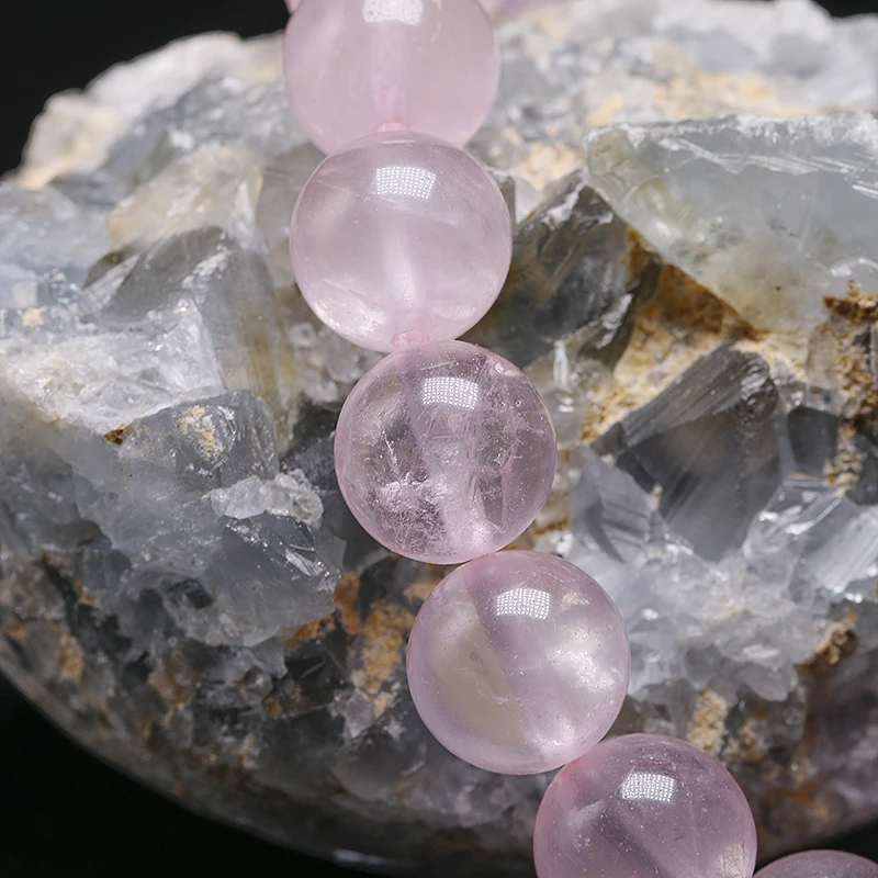 Natural Smooth Rose Quartz Energy Natural Stone Strench Bracelet Elastic Fine Jewelry Beads Lovers Women Handmade Gift