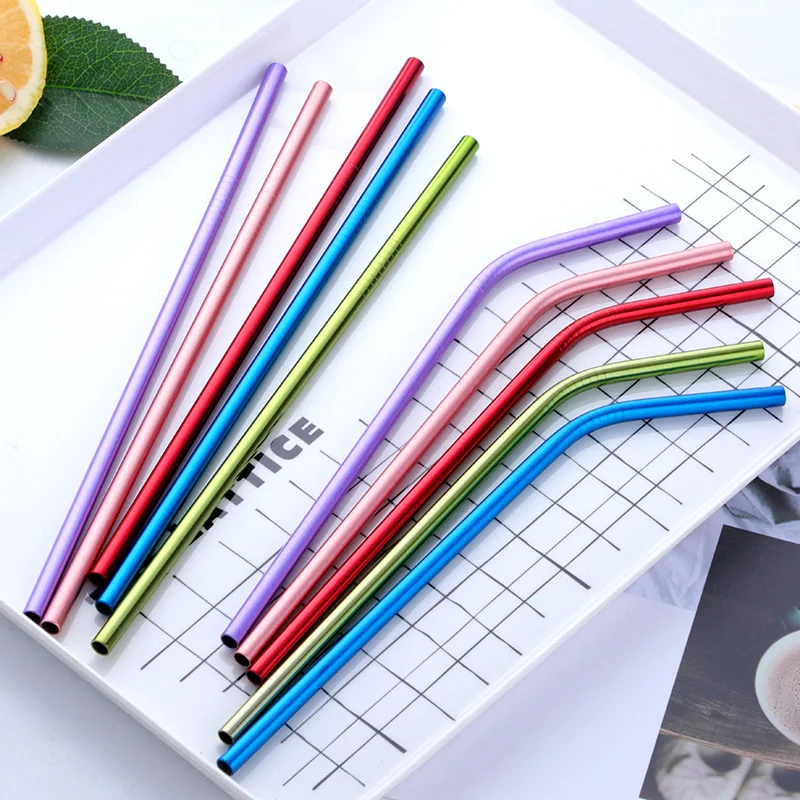 

Colorful 304 Stainless Steel Straws Reusable Straight Bent Metal Drinking Straw With Cleaner Brush Set Party Bar Accessory