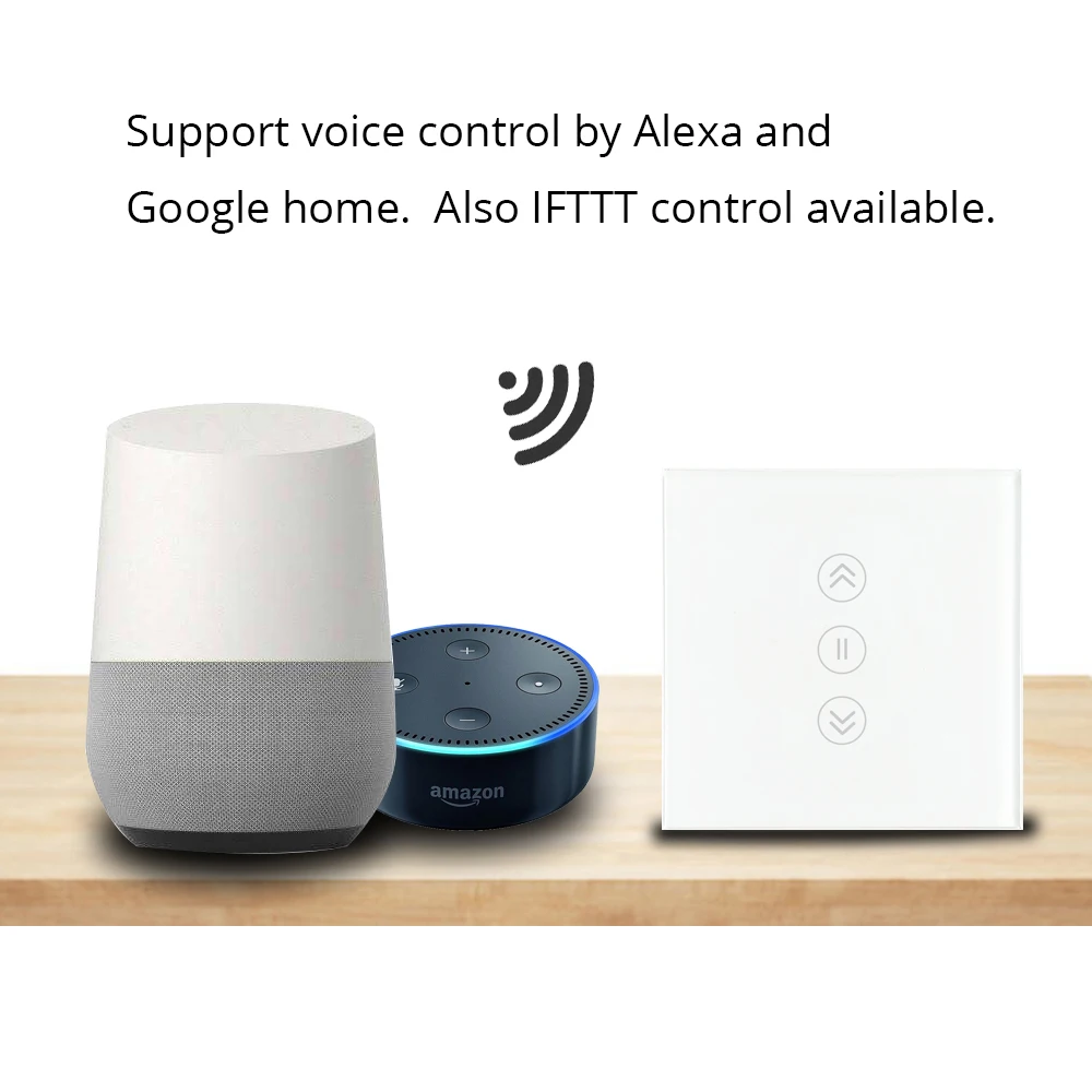 EU Curtain Switch WiFi Smart Switches Alexa Google Home Voice Tuya Smart Life APP Control With Blue Backlit Optional