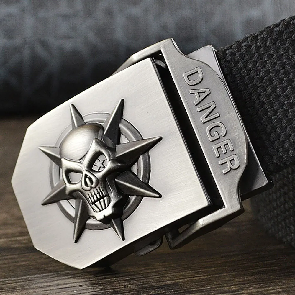 150 cm XXXL men  Military  cotton  webbing STRAP  SKULL BUCKLE LONA CORREA   thick strong canvas belts