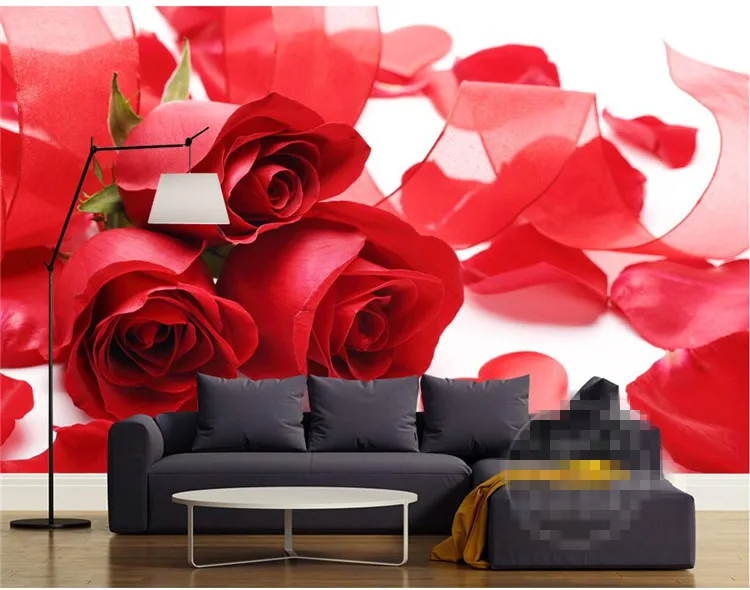 Customizable Photo 3d HD Romantic Red Rose Love Heart Flowers Mural Background Bedroom TV Living room Warm Wall Home Decor