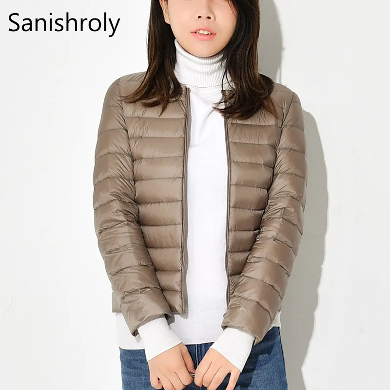 Sanishroly Autumn Women Short Jacket O-Neck White Duck Down Jacket Female Ultra Light Down Coat Parka Tops Plus Size 3XL SE596