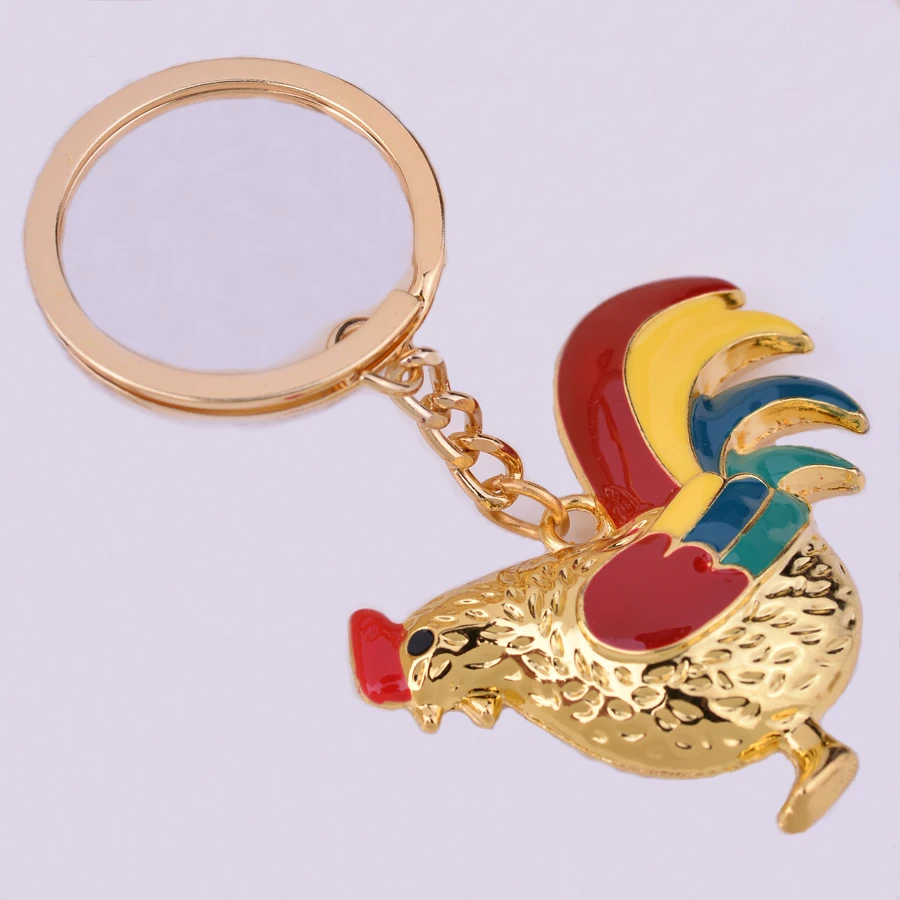 Zinc Alloy Cute Rooster Keychains Colorful Cock Bag Keyring Keyfobs Charm Car Key Holder Fashion Women Jewelry Gift J084