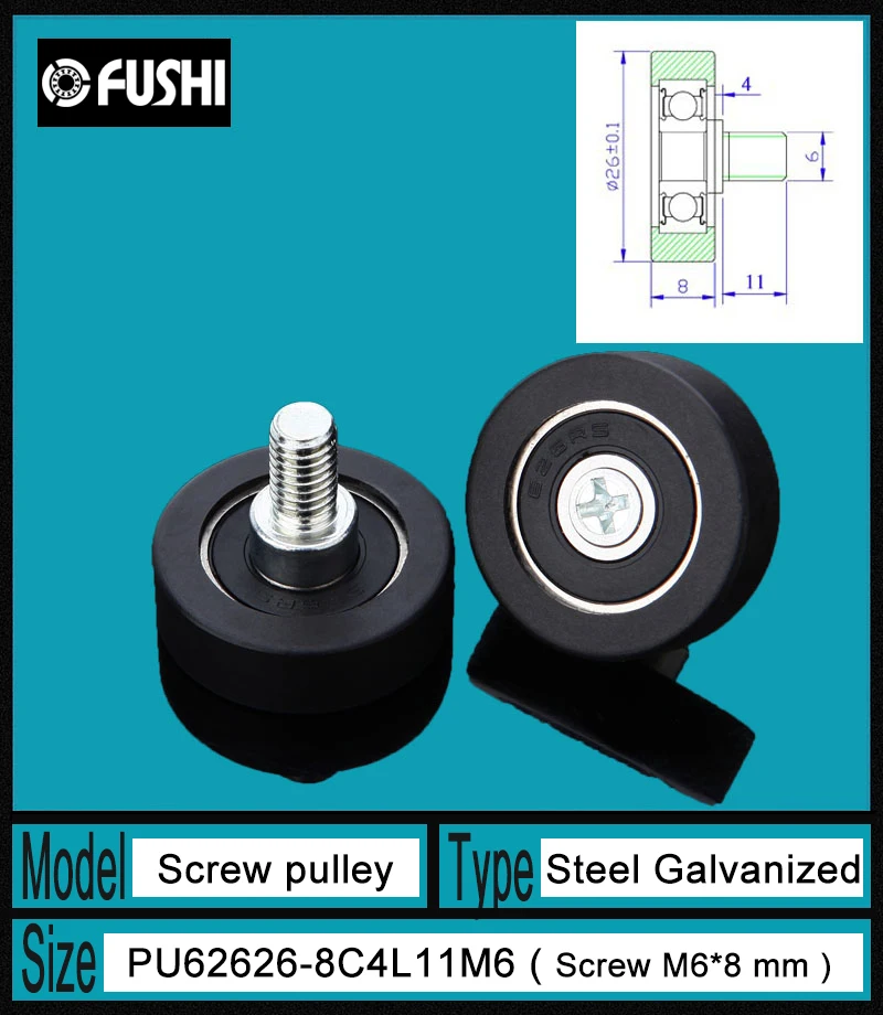 

PU 626 Screw Pulley Bearing 6*26*8 mm ( 1 PC) Doors and Windows Roller Mute Wheel PU626 + M6*8 Engineered Plastic Bearings