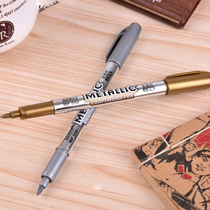 1pc Gold Silver Art Pen 14CM Metallic Marker Pen DIY Scrapbooking Crafts Soft Brush Pen Art Markers Stationery School Supplies