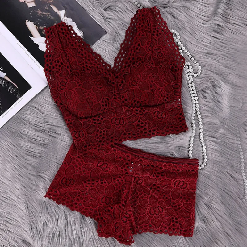 Women Floral Lace Bralette Bra Set Push Up Sexy Bra Set Sexy Lingerie Wireless Bra Panties Set