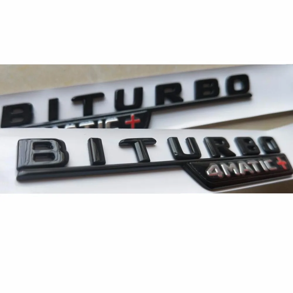 Chrome Black Letters Red Cross BITURBO 4MATIC+ Fender Emblems Badges for Mercedes Benz AMG W205 W213 X253 W166 C292