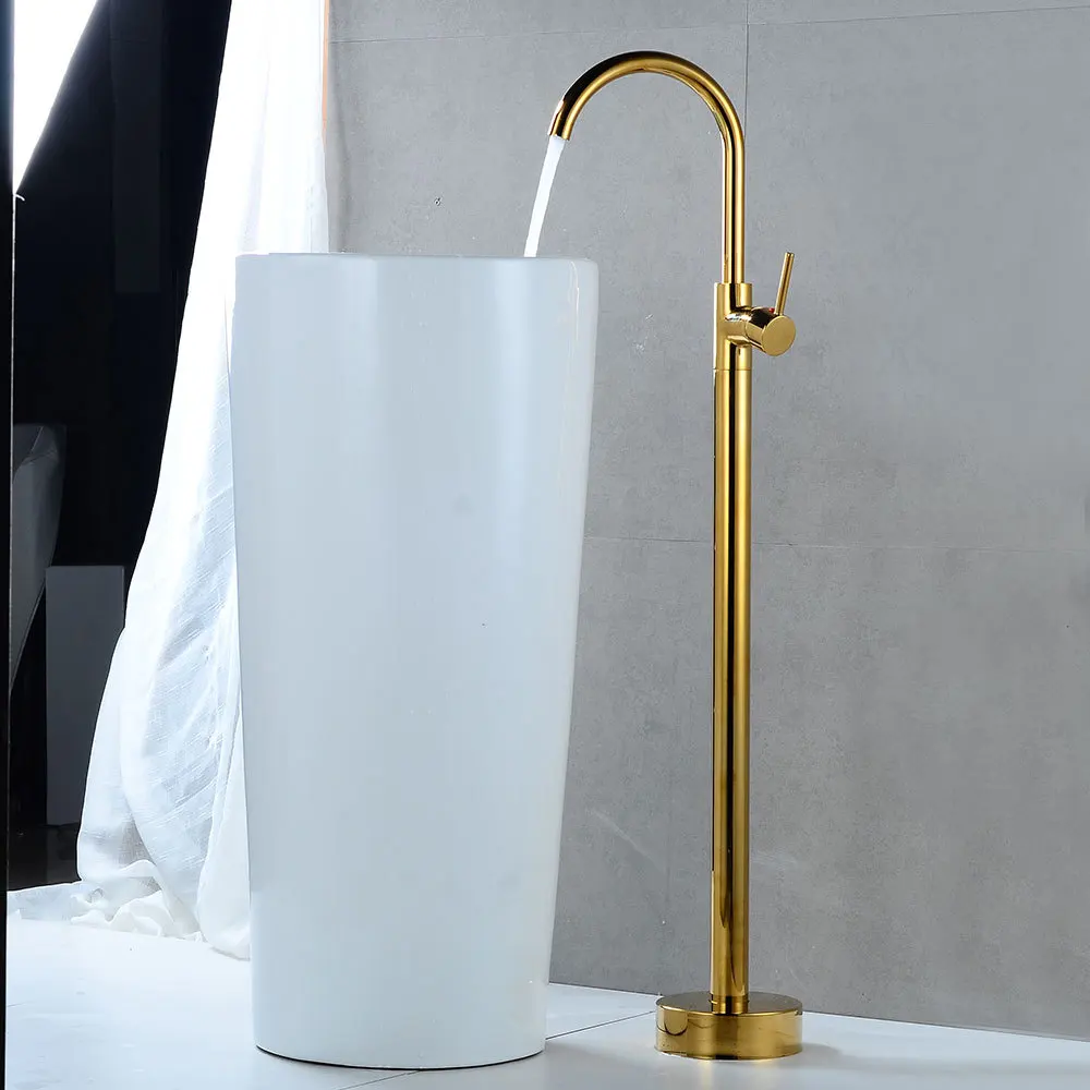 

Basin Faucet Brass Single Lever Rotation Bathroom Hot and Cold Floor Decked Sink Mixer Fashion Gold Antique