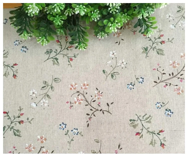 Hot Sale 100*150cm Width Printed Flower Sewing Upholstery Cotton Linen Blend Linen Fabric