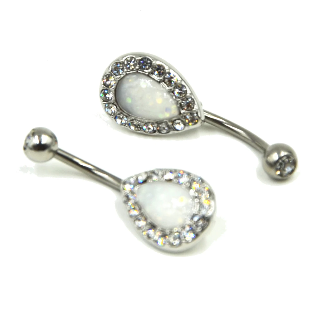 Showlove Water Drop Rainbow Glitter CZ Stone Belly Button Ring with CZ gem 14g Navel Piercing Bar Body Jewelry