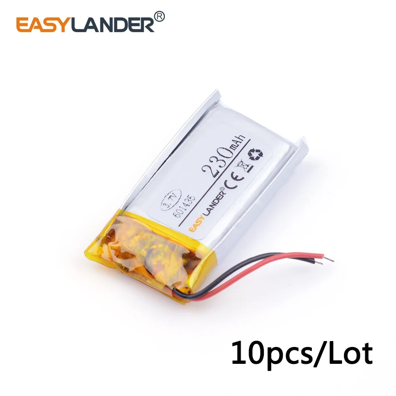 10pcs /Lot 601435 230mAh 3.7V Rechargeable Lithium Li-ion Polymer Battery for MP3 MP4 Wireless Bluetooth Mouse Recorder