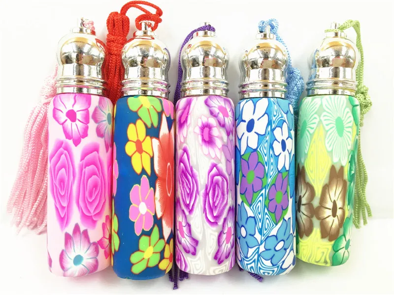 10pcs/lot 10ml Essntial Oil Bottles With Silver Tassels Lid Polymer Clay Empty Perfume Rollon  Bottle For Gift