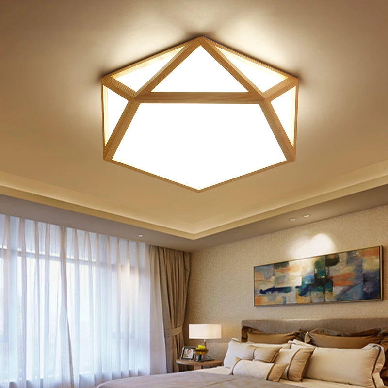 

Geometry Creative Wooden Led Ceiling Lamps Living Room Bedroom Entrance Corridor Ceiling Lighting Bedroom Closet Light Fixture