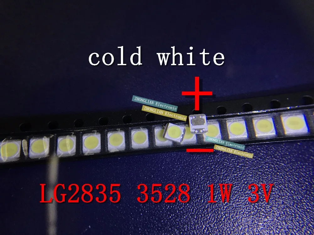 

200PCS/Lot 3528 2835 SMD LED Beads 1W 3V 100LM Cold White For TV LCD Backlight