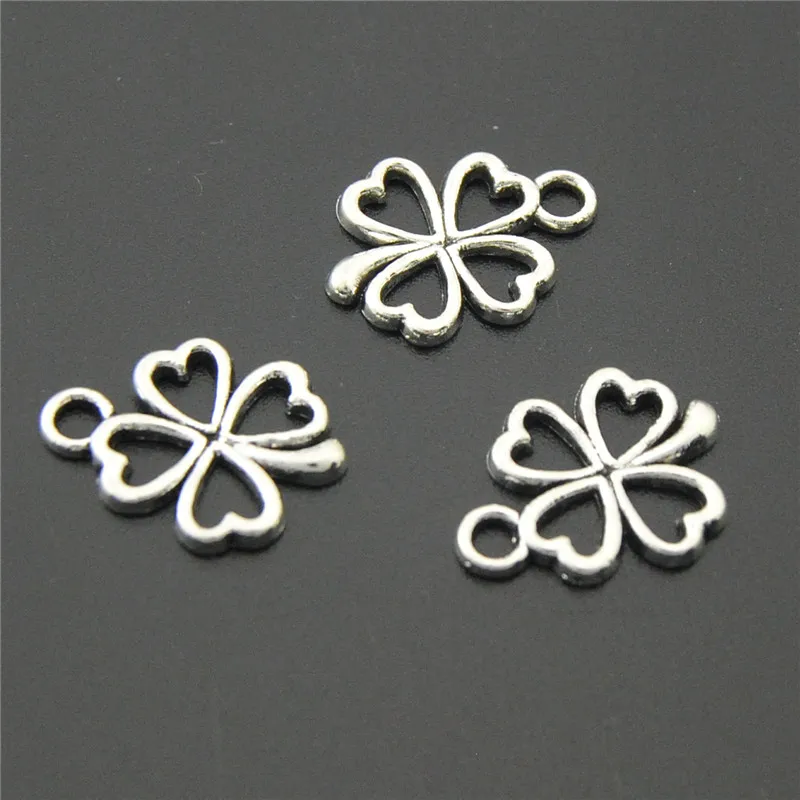 60pcs  Silver Color Alloy Lucky Four-Leaf Clover Charms Beads Fit Bracelet DIY A2225