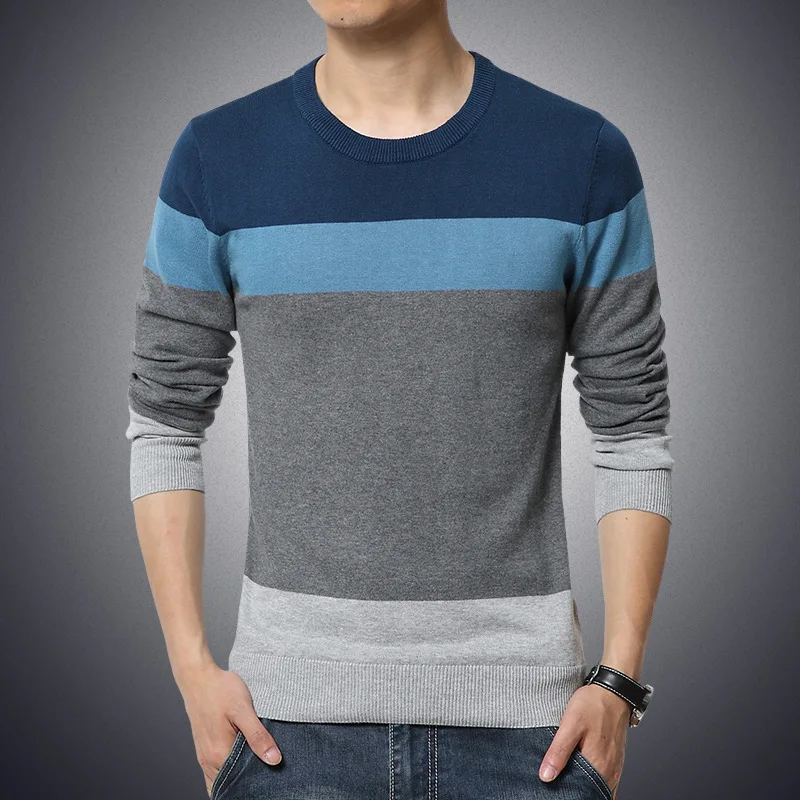 2024 Autumn Casual Men\'s Sweater O-Neck Striped Slim Fit Knittwear Mens Sweaters Pullovers Pullover Men Pull Homme M-4XL