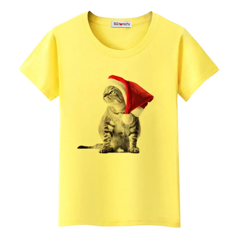 

BGtomato Christmas Cat Tshirt New Style Cute Shirt Women Korean Style Kawaii Tops Friends 3D Korean Clothes