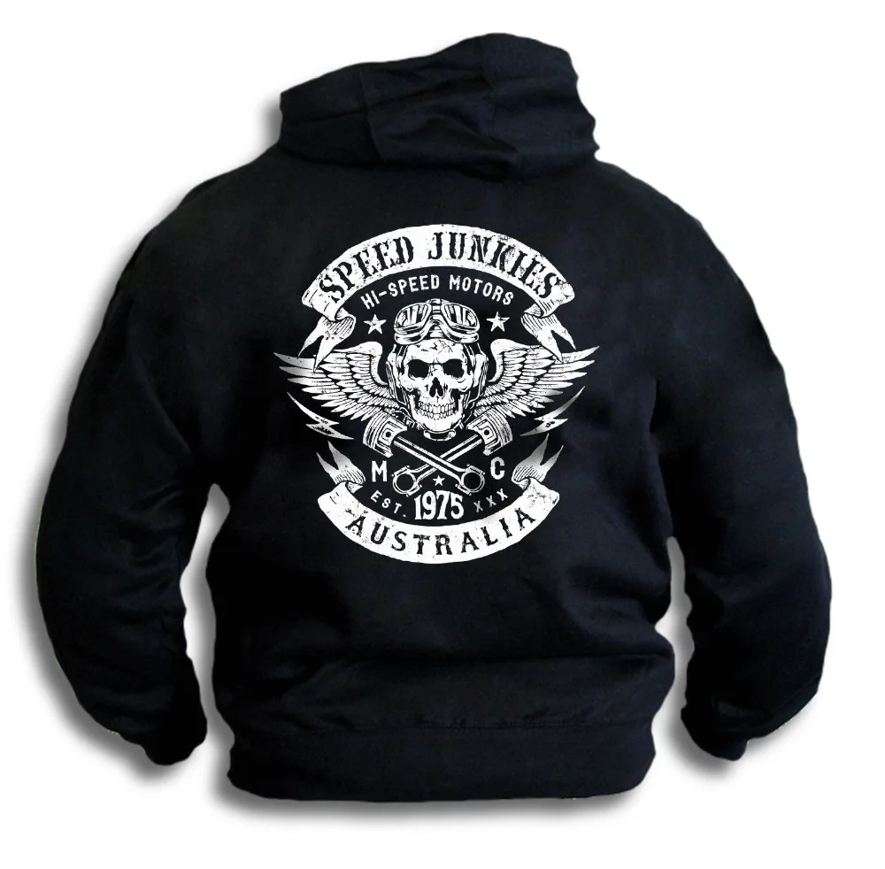 Speed Junkies Australia Biker V8 Skull Wings Pistons Patch Men Hooded Top Hoodies Sweatshirt