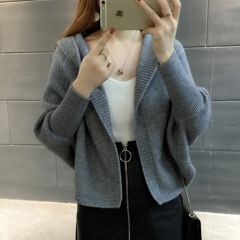 Women 2022 Autumn Winter Knitted Cardigans Sweaters Batwing Sleeve Short Cardigan Coat Female Casual Loose Warm Sweater NS3993