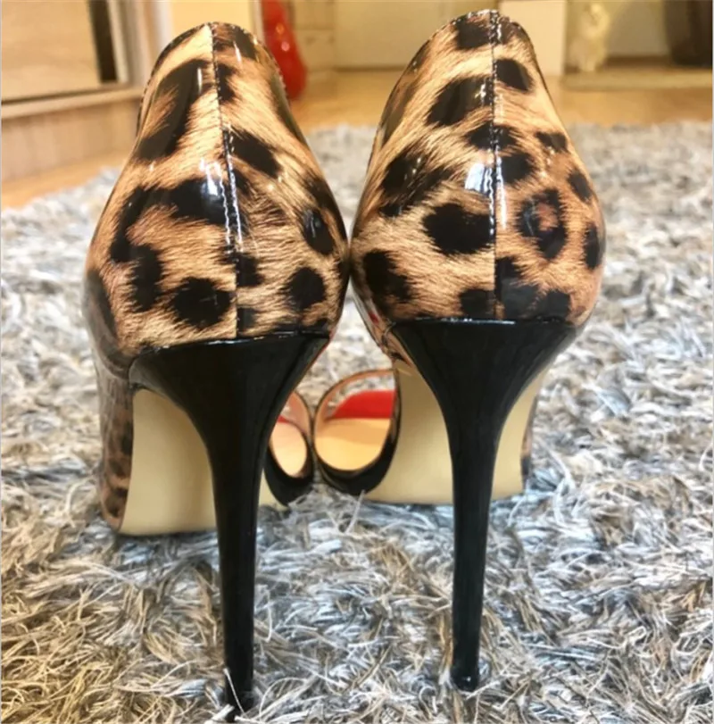 Onlymaker Women Peep Toe Pumps 12cm High Heels Leopard Print Sandals Dress Party Office Slipper Big Size Woman Shoes