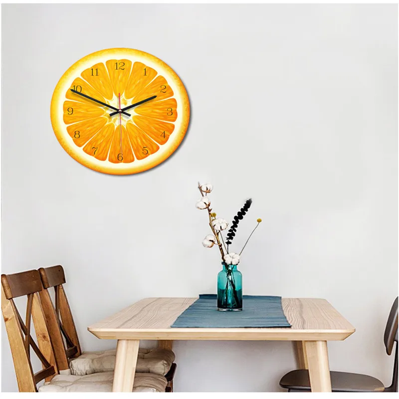 European Creative Round Fruit Shape Clock, Living Room Wall Clock, 4 Colors, Home Decoration Accessories, Summer, 1Pc