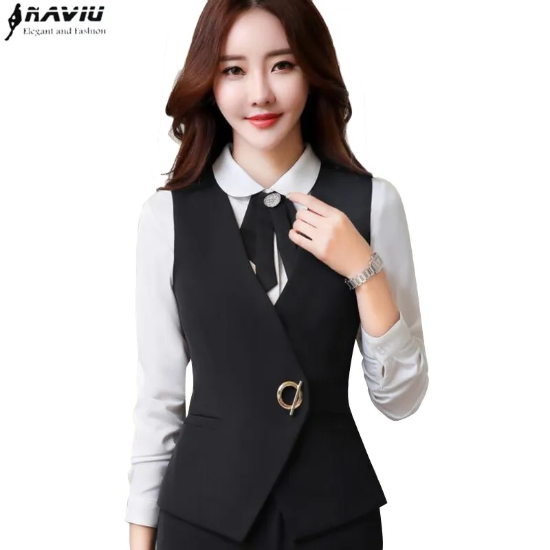 Naviu Hoge Kwaliteit Tops Business Vrouwen Vest Werkkleding Uniformen Slanke V-hals Metalen Knoppen Formele Office Dames Interview Jas