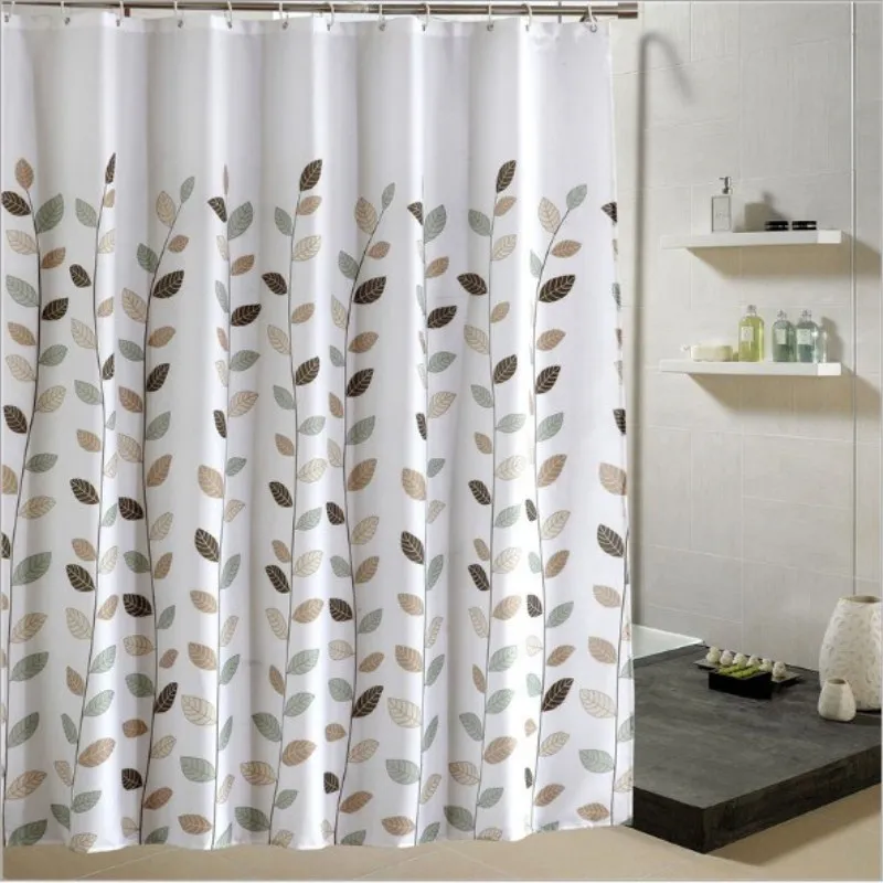 JUYANG Small leaf print shower curtain. Thick polyester waterproof shower curtain. Anti-mildew partition curtain.