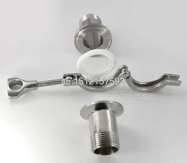 Accesorios de tubería de férula de rosca macho sanitaria DN15, abrazadera triple, junta de PTFE de acero inoxidable SS304, 1/2 ", 2 uds.