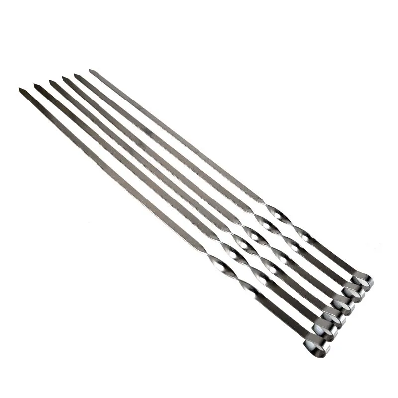 19.68\'\' 50cm Stainless steel Barbecue Skewers BBQ Grill Set Wide Resuable Shish Kabob Sticks Long BBQ Forks set 6/10/12pcs