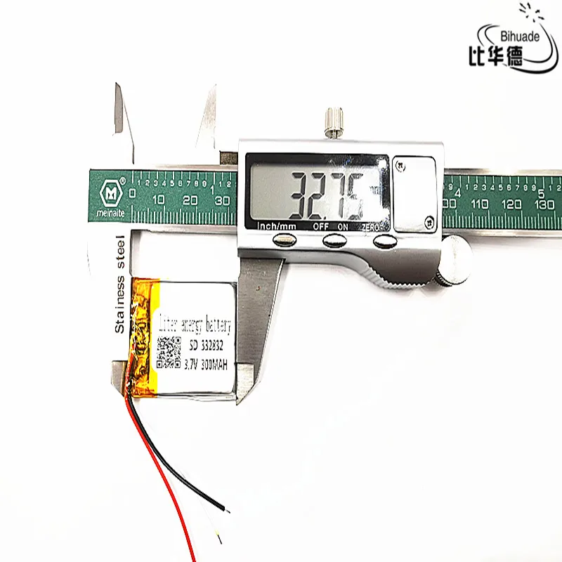 3 linhas de boa qualidade 3.7v, 300mah, 332832 polímero de lítio/bateria li-ion para brinquedo, power bank, gps, mp3,mp4