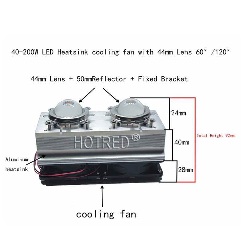 100W 200W High Power LED Heatsink cooling cooler with fans 44mm Lens +Reflector Bracket