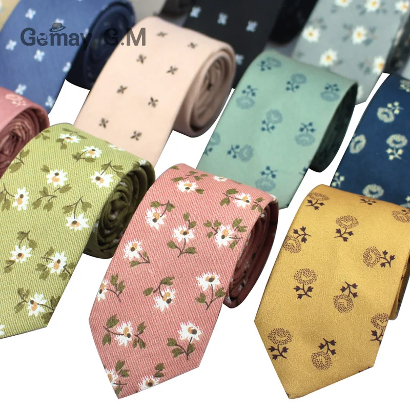 Cotton Ties For Men Flora Print Mens Necktie Fashion Casual 6cm Slim Skinny Tie For Wedding Party Business Flowers Necktie