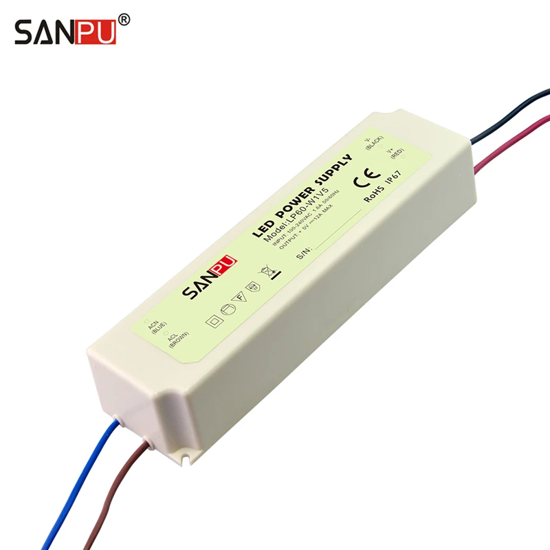 

SANPU SMPS Switching Mode Power Supply 5V 60W AC-DC Transformer LED Driver Waterproof IP67 Plastic (Replace MeanWell LPV-100-5)