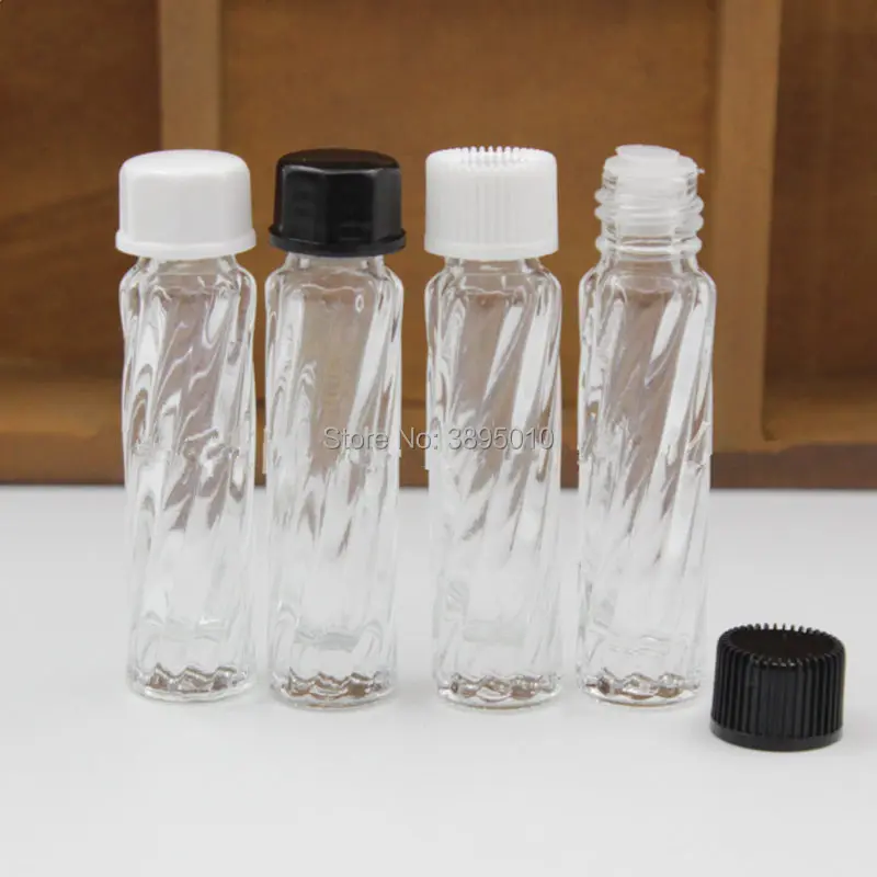 3ml Empty Sample Essential Oil Bottles Small Clear Glass Sample Vials with white black cap F815