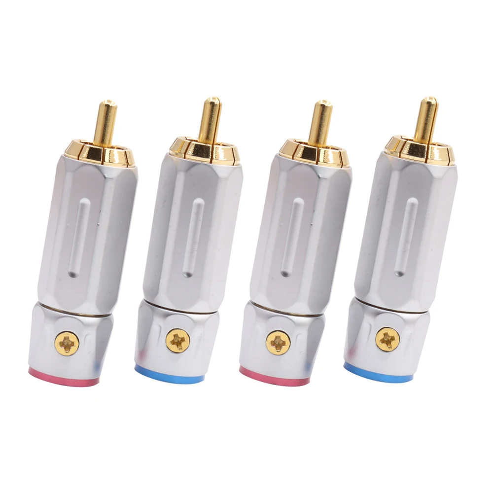 4/8pcs R1756 Gold plated RCA Plug 8mm Self Locking RCA Jack Male Connector with The metal spring