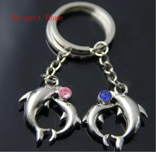 

Free shipping 100pairs/lot dolphin love Couple Keychain Keyring Key Chain Lover Romantic wedding favors gifts