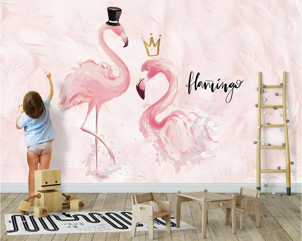 

Custom wallpaper pink flamingo children's room background wall home decoration living room bedroom 3d wallpaper murals